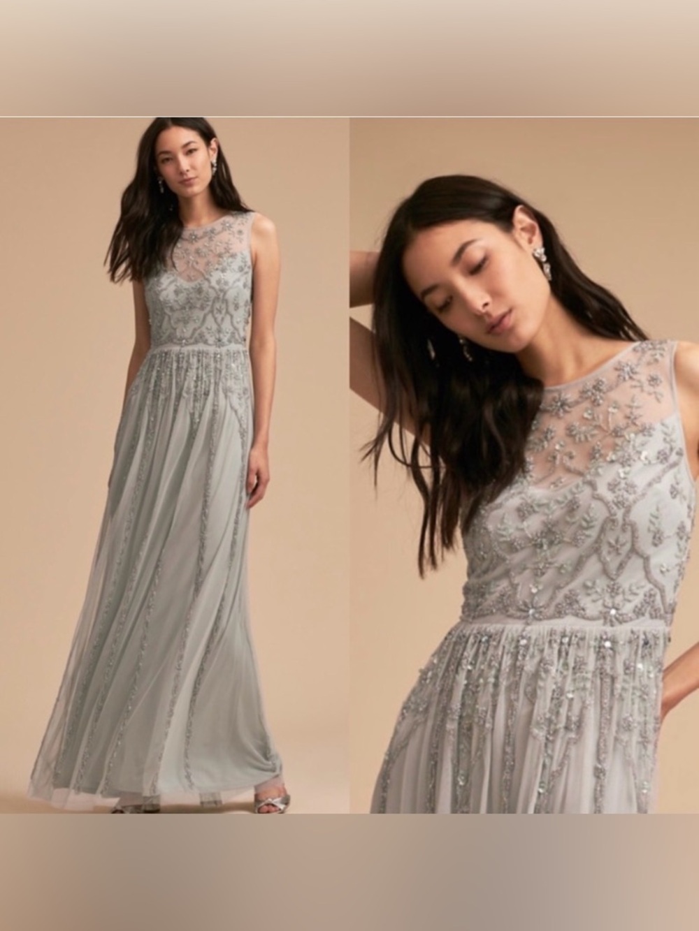 BHLDN Anthropologie Eliza Gown in Silver Blue